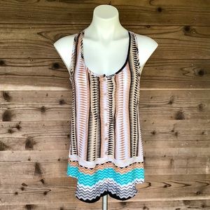 Chaming Charlie Button Down Sheer Racer Tank Sm